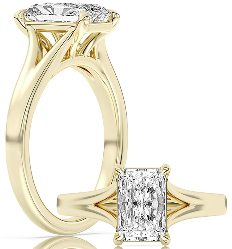 14k Yellow Gold Split Shank Engagement Ring Set With Certified TrueNorth 100 Facet Lab-Grown Diamond 2 ct Radiant Center
