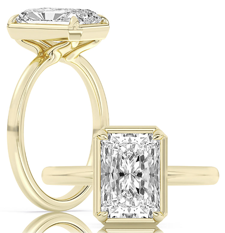 14k Yellow Gold Elevated Solitaire Engagement Ring Set With Certified TrueNorth 100 Facet Lab-Grown Diamond 3 ct Radiant Center
