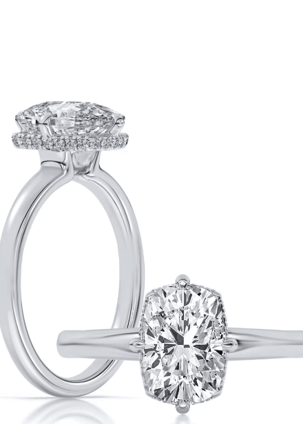 14k Yellow Gold Engagement Ring Set With Certified TrueNorth 100 Facet Lab-Grown Diamond 3.09 ct Elongated Cushion Center