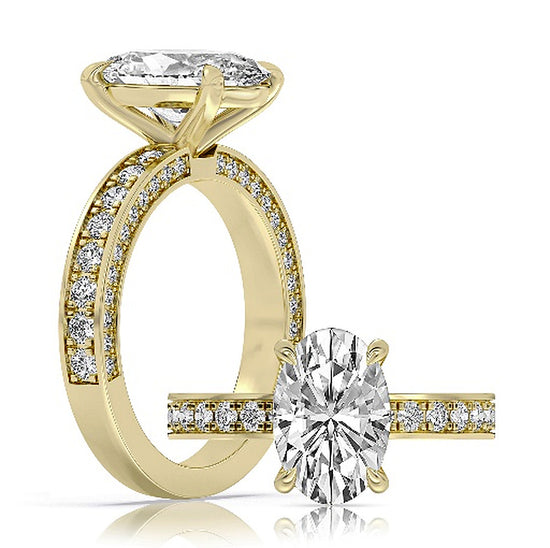 14k Yellow Gold Channel-Set Bridal Set With Certified TrueNorth 100 Facet Lab-Grown Diamond 3 ct Oval Center