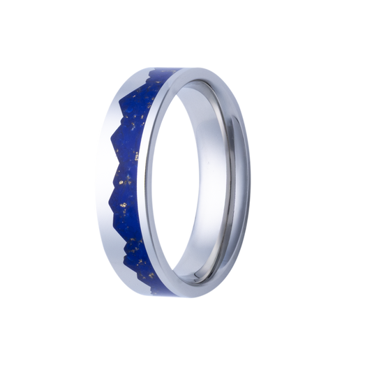 6MM Cobalt Men's Band with Lapis & Gold Leaf Mountain Inlay
