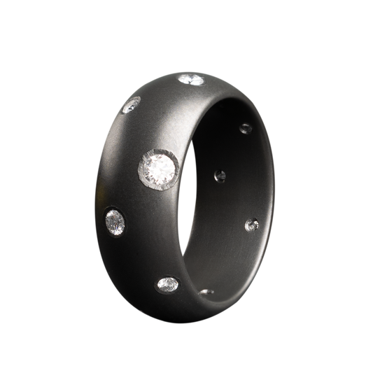 8MM Zirconium Bubble Dome Band with 12 Lab Grown Diamonds