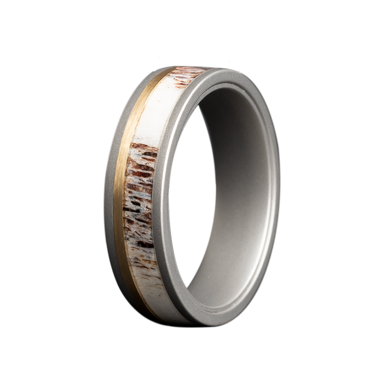 6MM Cobalt Men's Band with 14K Gold & Elk Antler Inlay