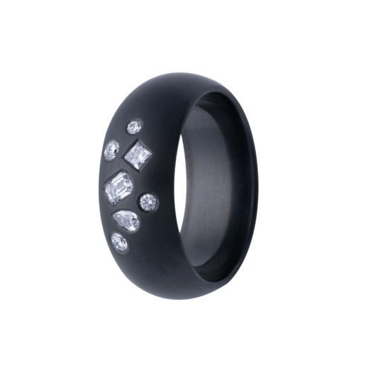 8MM Zirconium Bubble Dome Band with Lab Grown Diamond Cluster