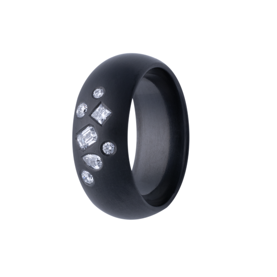 8MM Zirconium Bubble Dome Band with Lab Grown Diamond Cluster