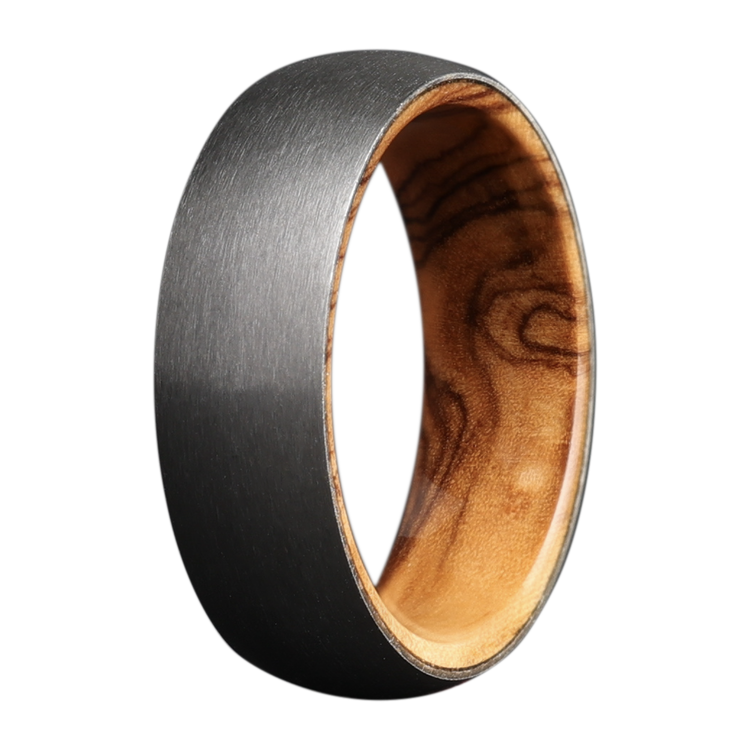 7MM Zirconium Satin Dome Men's Band with Olive Wood Sleeve