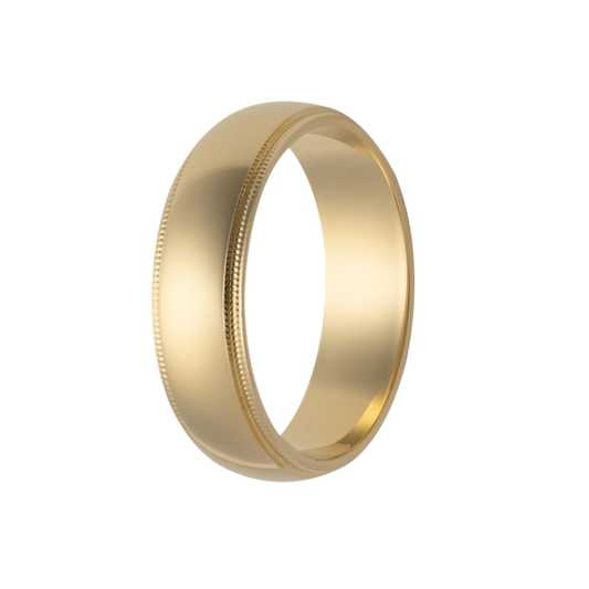6MM Solid Gold Euro Dome Polished with Milgrain Edges Men's Wedding Band