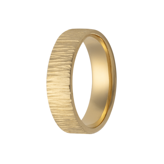 6MM Solid Gold Flat Tree Bark Finish Men's Wedding Band