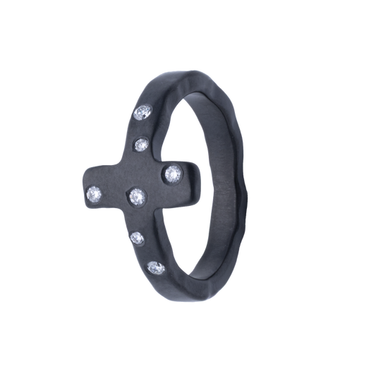 12MM Shaped Zirconium Men's Band with 7 Scattered Lab Grown Diamonds