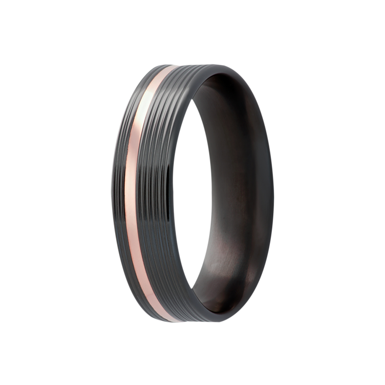 8MM Machined Zirconium Men's Band with 14K Gold Offset Inlay