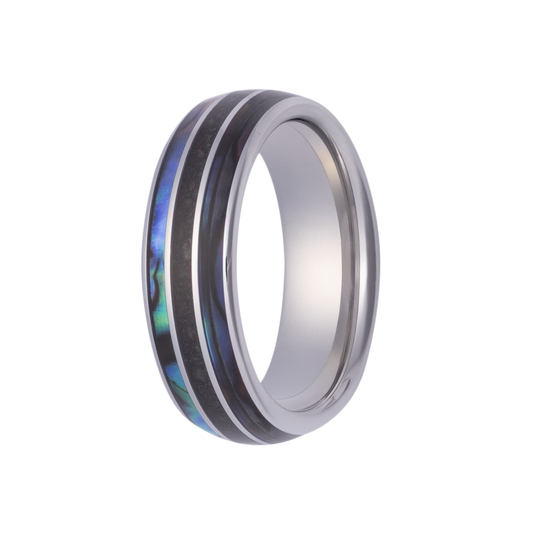 7MM Cobalt Men's Band with Abalone & Lava Rock Inlays