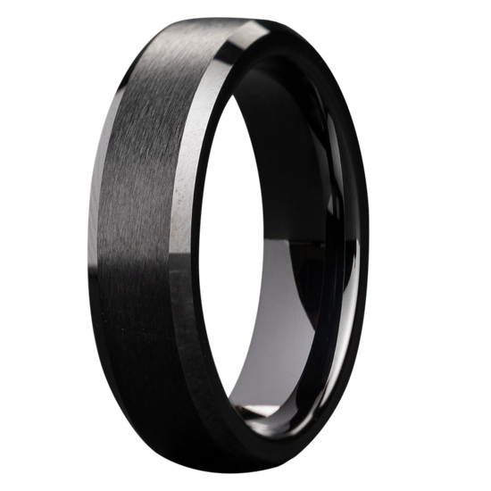 8MM Black Ceramic Beveled Satin Men's Band