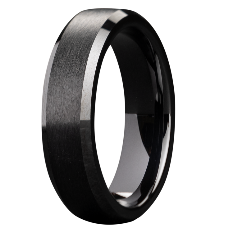 8MM Black Ceramic Beveled Satin Men's Band