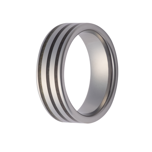 8MM Tungsten Men's Band with Amber Wood, Megalodon & Dinosaur Bone Inlays