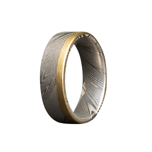 7MM Damascus Steel Men's Band with 14K Gold Edge