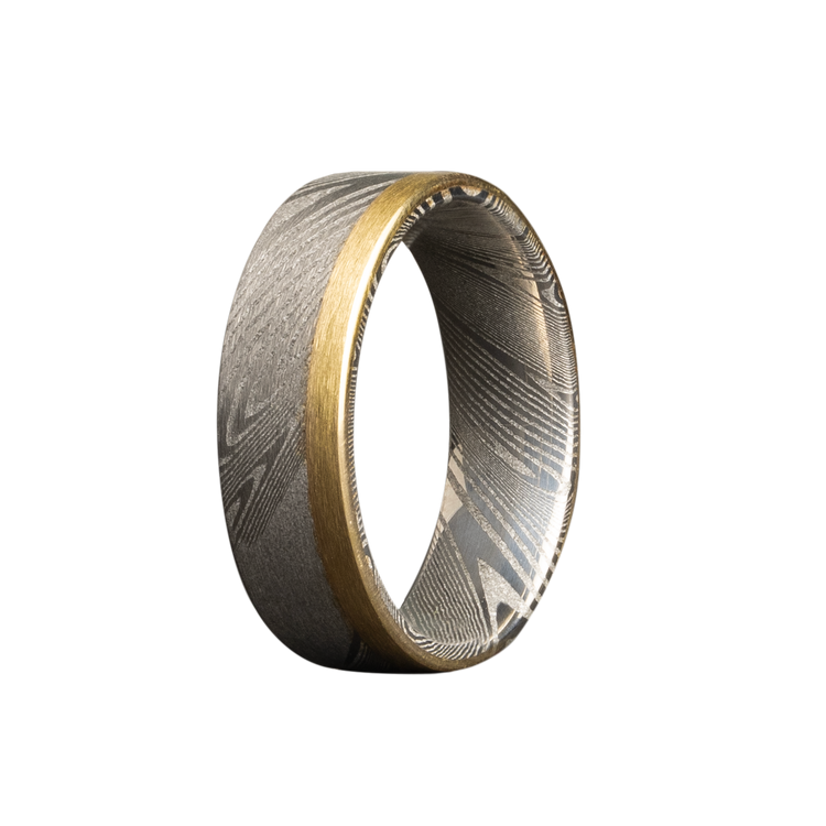 7MM Damascus Steel Men's Band with 14K Gold Edge