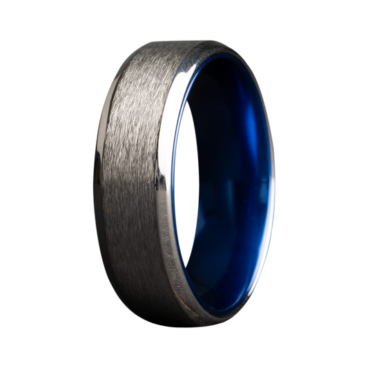 7MM Cobalt Beveled Men's Band with Blue Anodized Sleeve