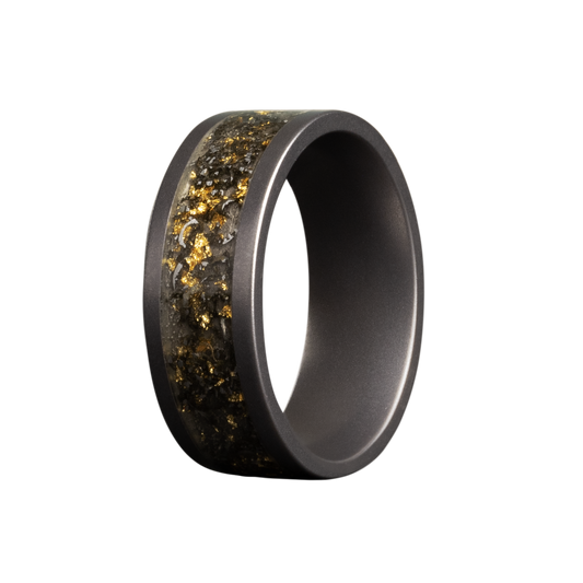 8MM Tungsten Men's Band with Black Sand, Meteorite & Gold Leaf Inlay