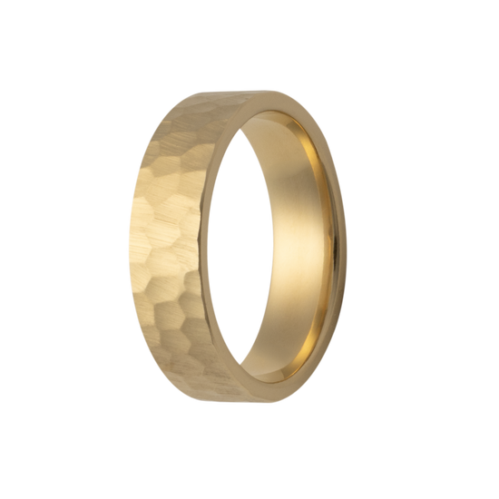 6MM Solid Gold Flat Hammered Men's Wedding Band