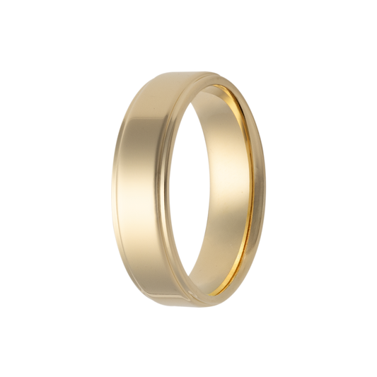 6MM Solid Gold Flat Step Edge Polished Men's Wedding Band