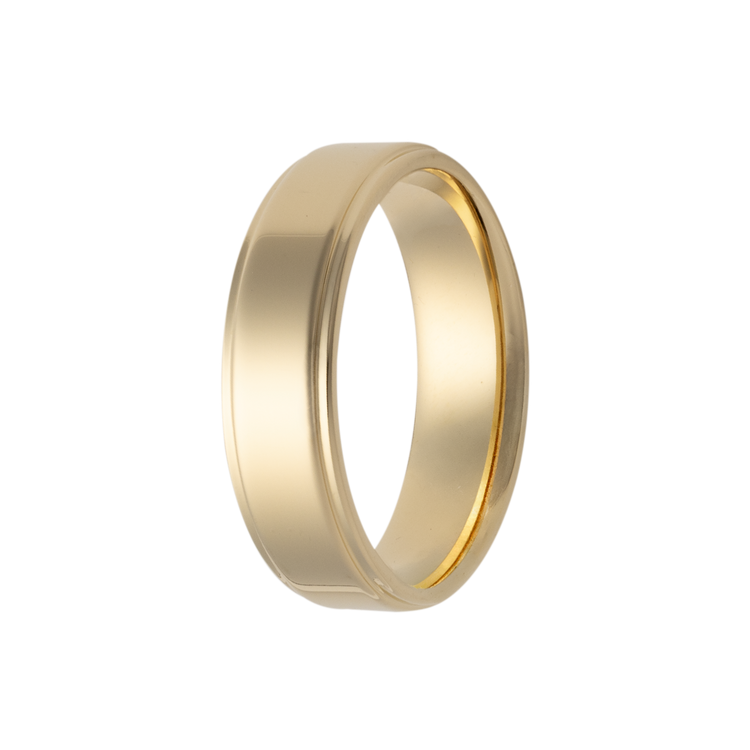 6MM Solid Gold Flat Step Edge Polished Men's Wedding Band