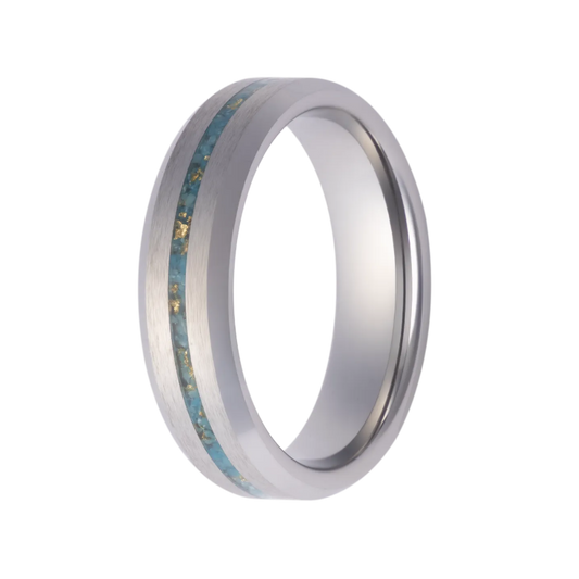 6MM Tungsten Men's Band with Turquoise & Gold Leaf Inlay