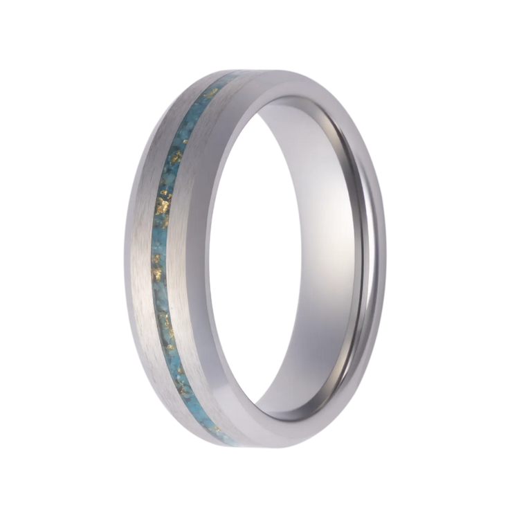 6MM Tungsten Men's Band with Turquoise & Gold Leaf Inlay