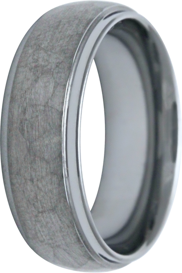 8MM Tungsten Hammered Dome Step Edge Men's Band