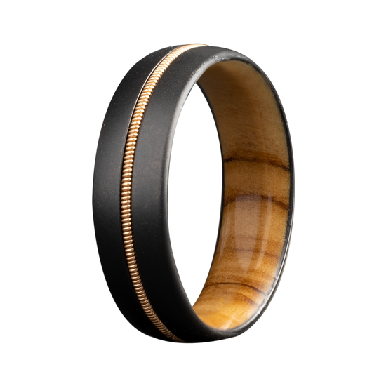 7MM Zirconium Men's Band with Guitar String Inlay & Olive Wood Sleeve