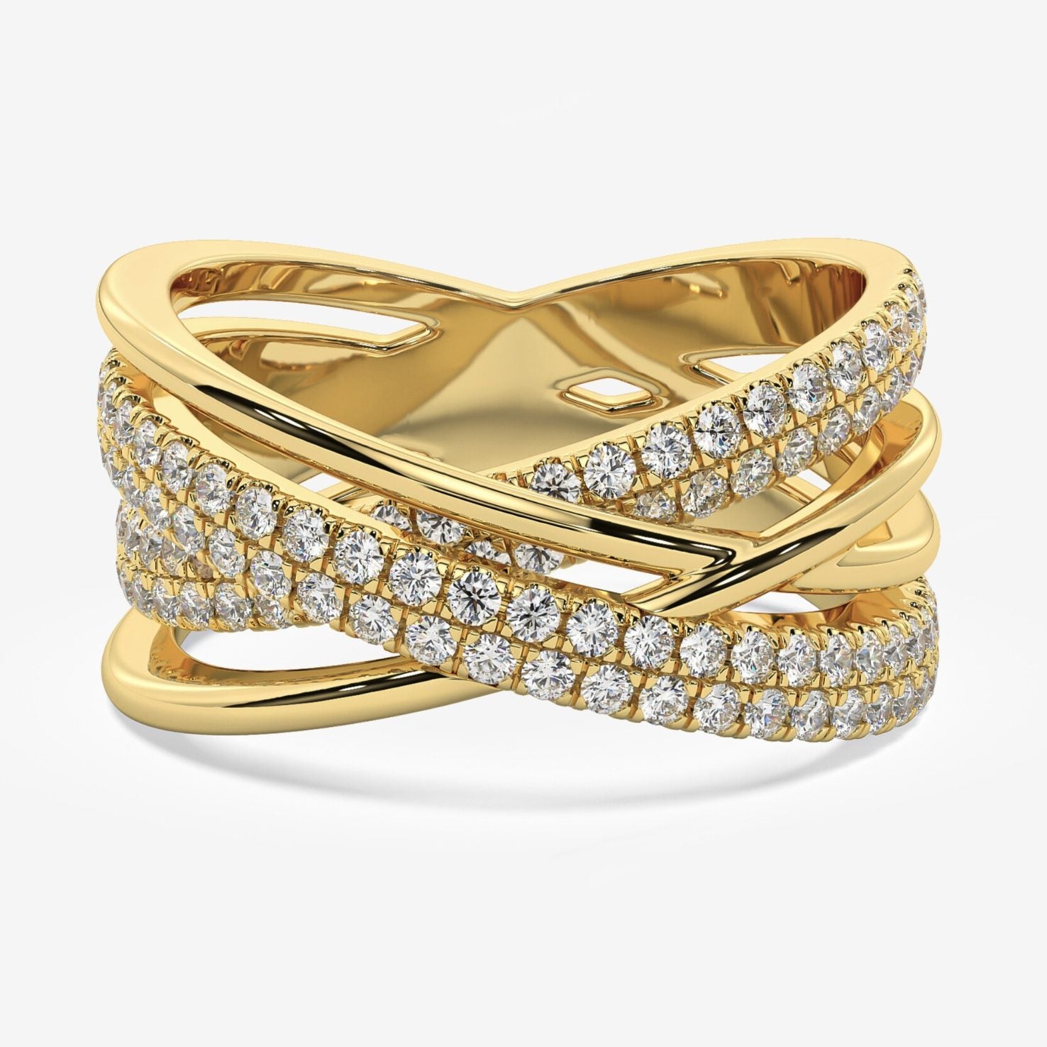 Gold crossover pave diamond ring by Sophia By Design
