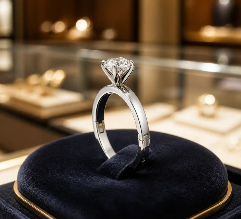 Solitaire engagement ring with a Superfit™ hinged shank