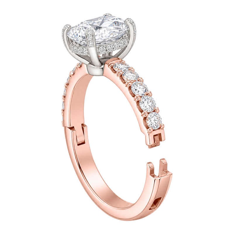 Rose gold ring with a Superfit™ adjustable shank shown open