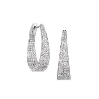 Sterling silver hoop earrings with graduated simulated diamonds