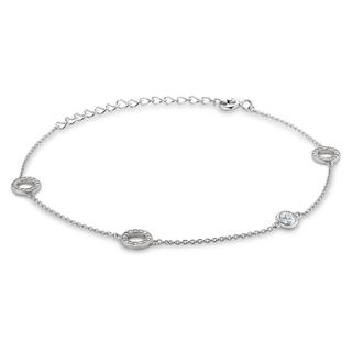 Sterling silver open circle adjustable bracelet with simulated diamonds