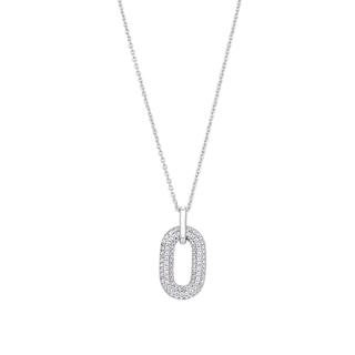 Sterling silver open oval pendant with simulated diamonds