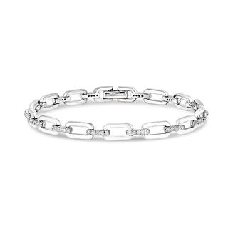 Sterling silver open links bracelet with simulated diamonds