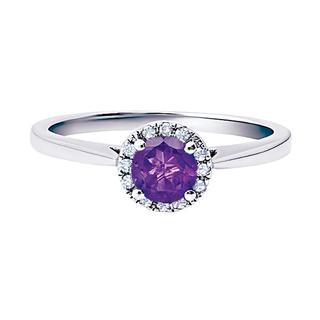 Sterling silver amethyst and diamond ring
