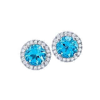 Sterling silver blue topaz and diamond  earrings