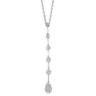 White gold bar pendant with pear shape diamond cluster