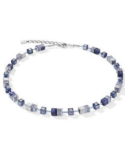 CDL stainless steel necklace with blue cubes and Swarovski crystals