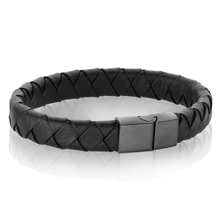 Black leather stainless steel bracelet