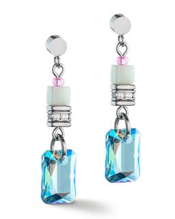 CDL stainless steel earrings with multicolored cubes and crystals