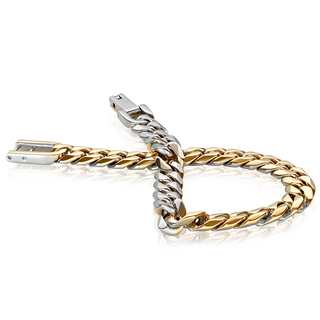 Reversible stainless steel and gold plated curb bracelet