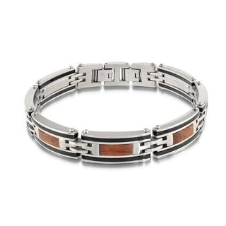 Stainless steel bracelet with wood inlay