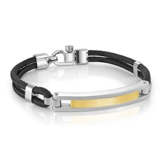 Black cord bracelet with gold plated stainless steel ID plate 