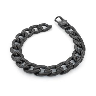 Black plated stainless steel grooved curb link bracelet