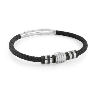 Black leather adjustable stainless steel bracelet