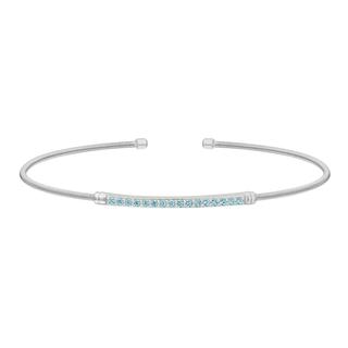 Sterling silver cable cuff bracelet with simulated aquamarine