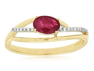 Yellow gold oval sideways ruby and diamond ring