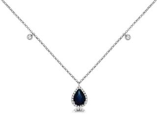 White gold pear shape sapphire and diamond necklace
